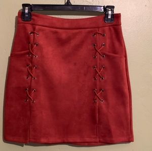 katiewens Women's Lace Up Bodycon Faux Suede A Line Mini skirt